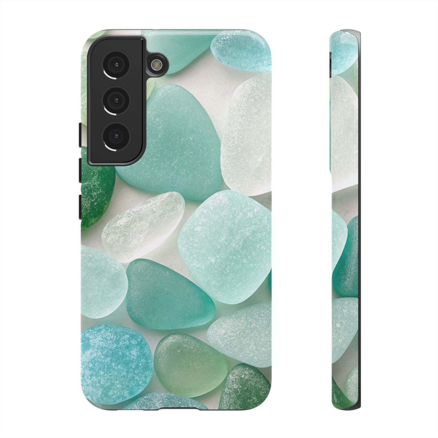 Samsung phone case with calming sea glass design, durable and impact-resistant protection, perfect for coastal style lovers.