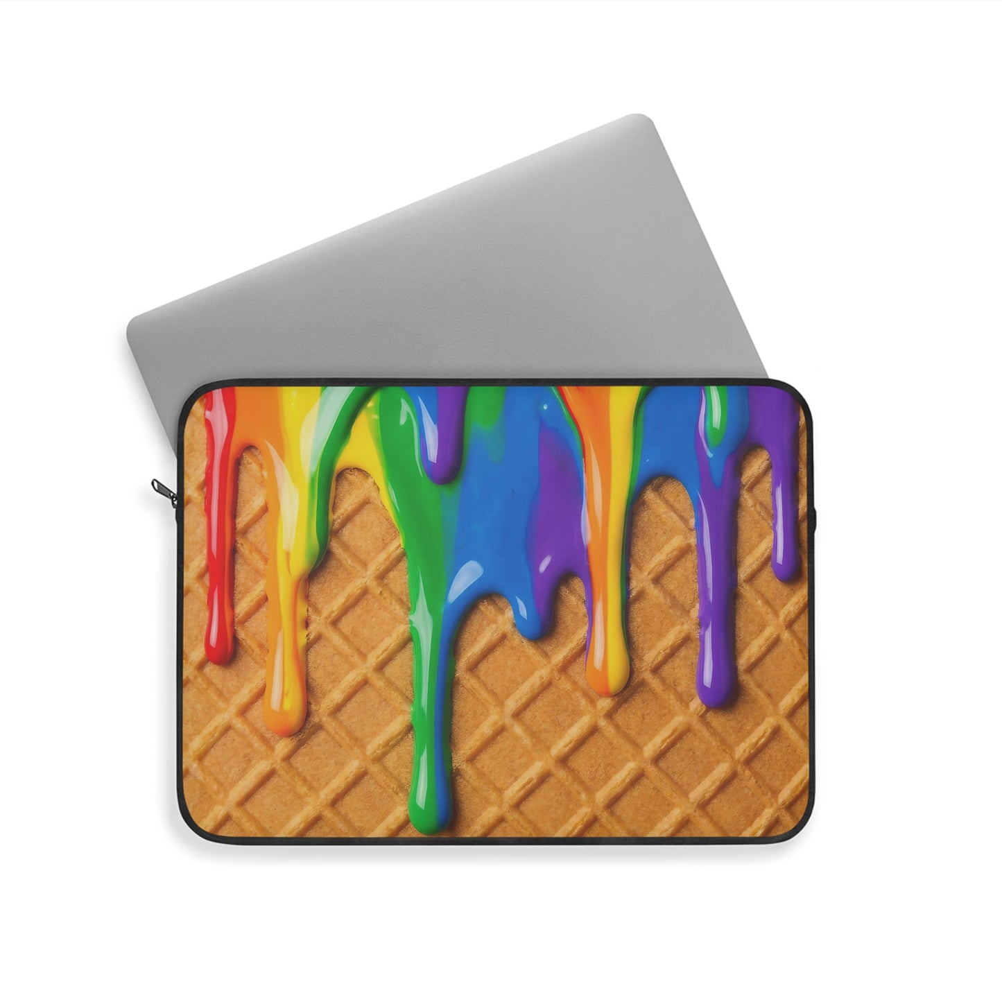 Rainbow Waffle Drip Laptop Sleeve — Colorful Drip Pattern Protective Sleeve