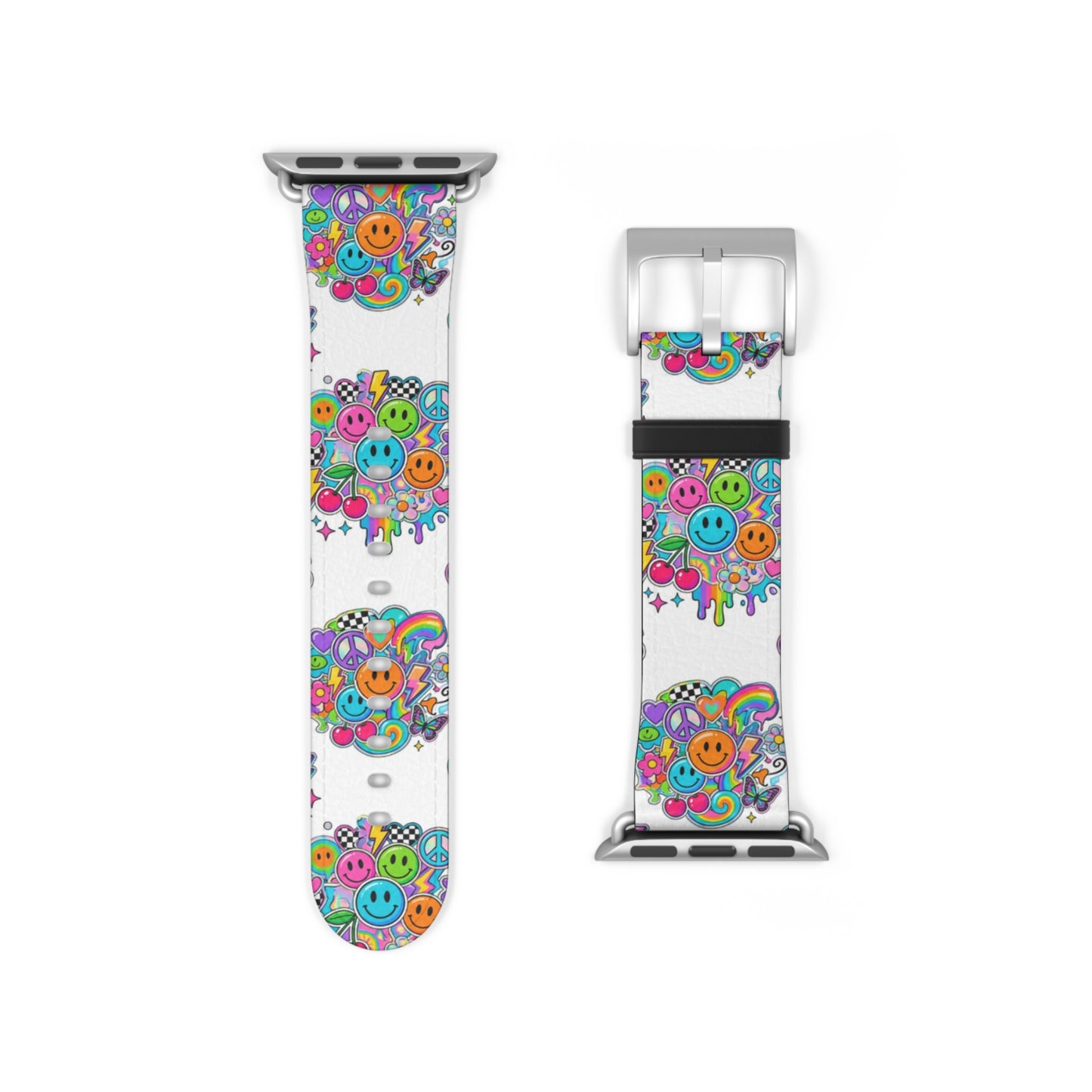 Floral Smiley Watch Band — Colorful Happy Face Apple Watch Strap