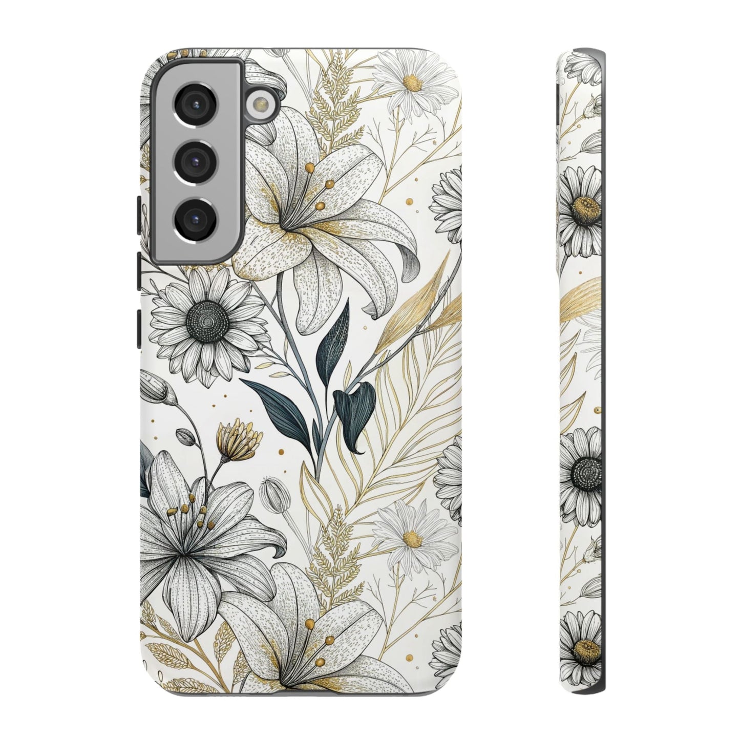 Golden Leaf Minimalist Samsung tough case with floral design and premium drop protection