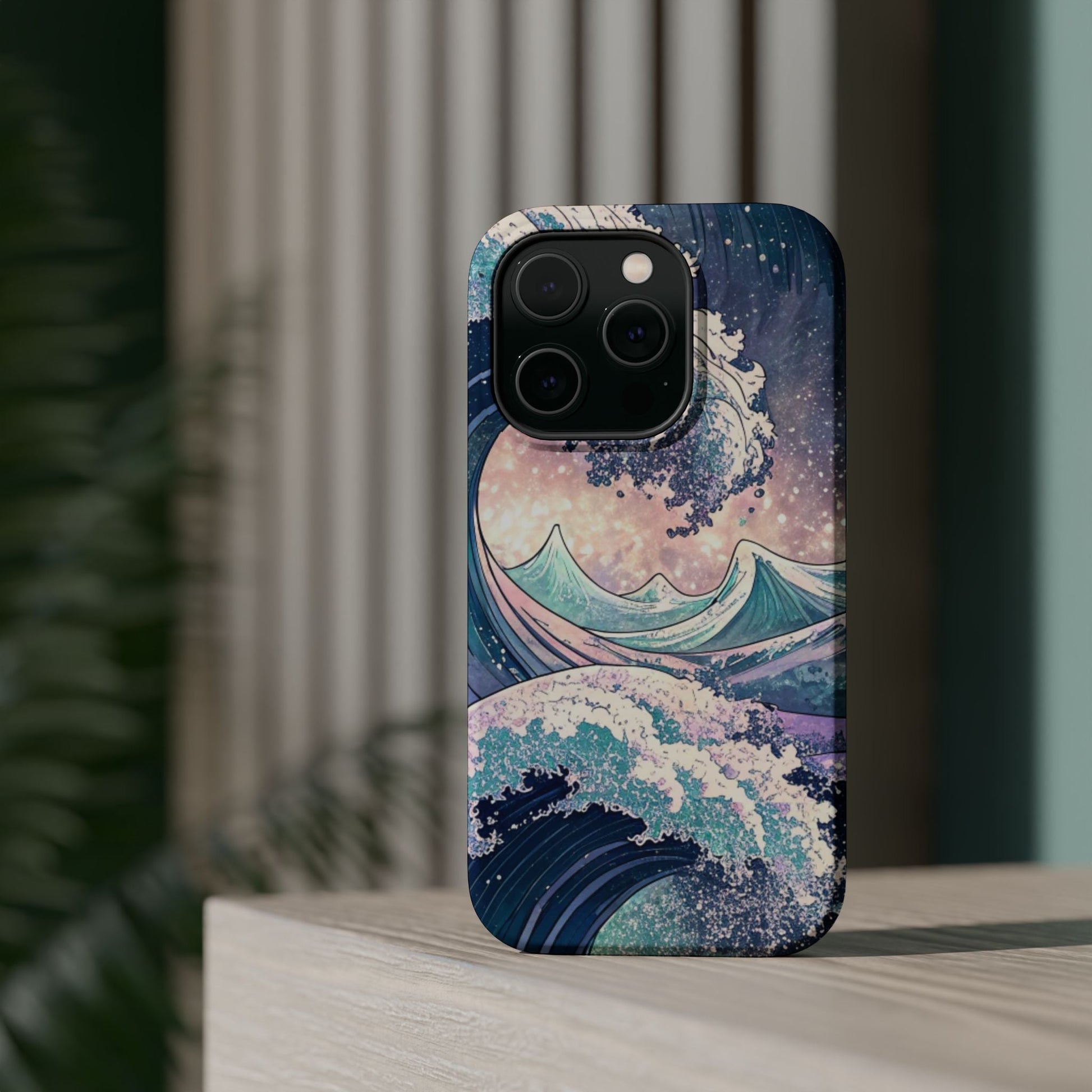 iPhone case with Crashing Waves Design featuring protective MagSafe magnetic cover