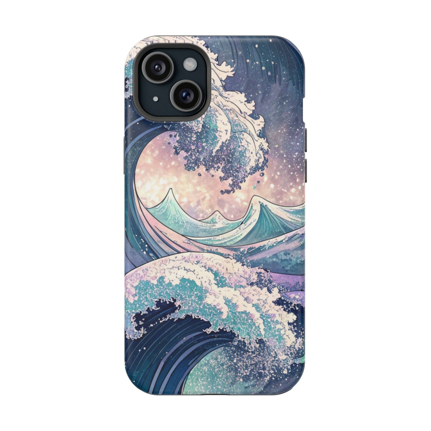 iPhone case with Crashing Waves Design, durable MagSafe compatible protective cover with ocean wave art