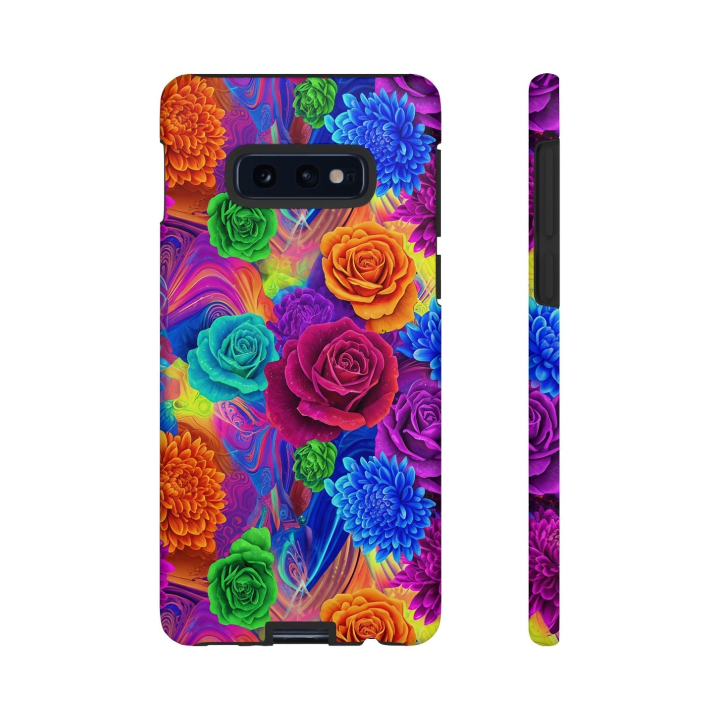 Vibrant floral Samsung phone case with colorful roses and protective durable cover