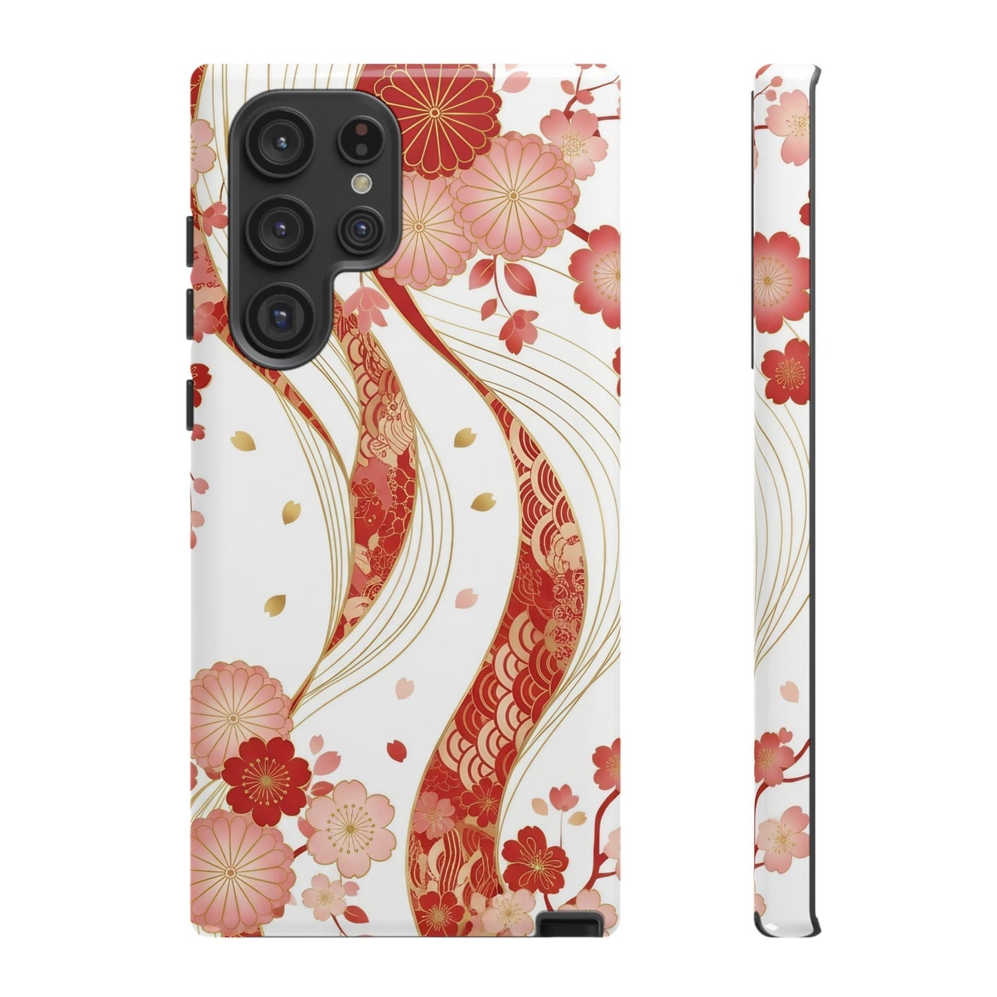Red Golden Flower Phone Case with elegant red and gold floral design for Samsung phone protection