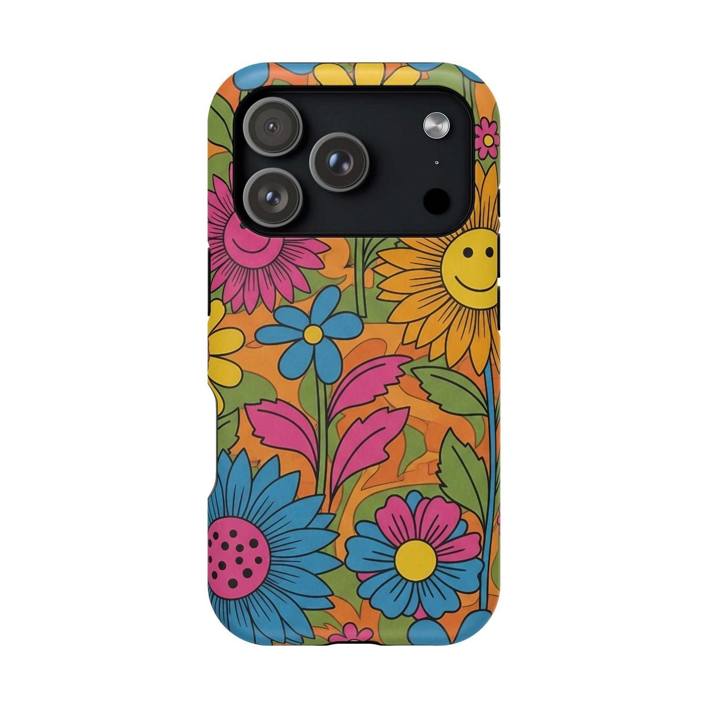 Flower Power iPhone Tough Case with vibrant floral design and durable polycarbonate protection