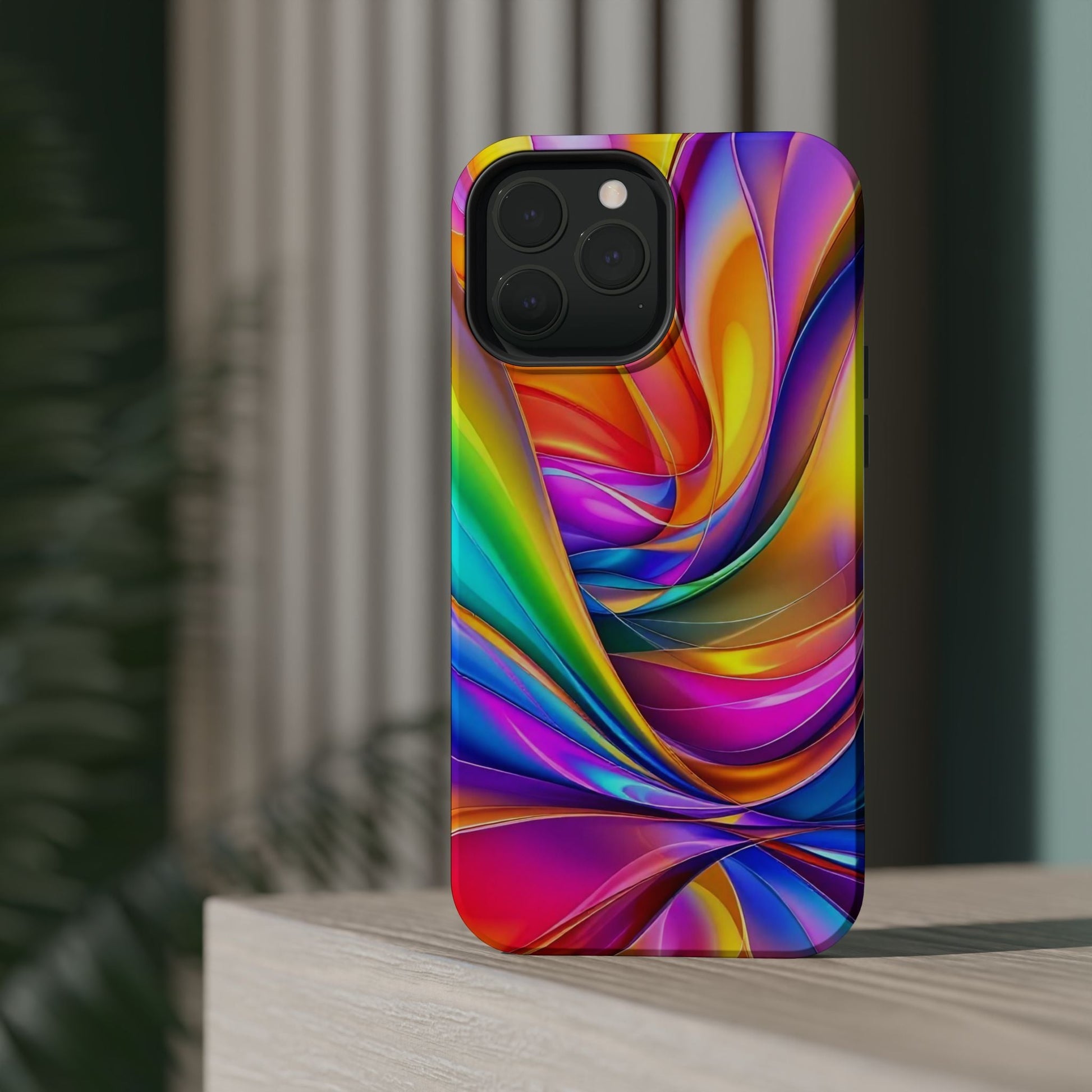 Deconstructed Rainbow Wave iPhone tough case with vibrant multicolor abstract design and durable protective cover