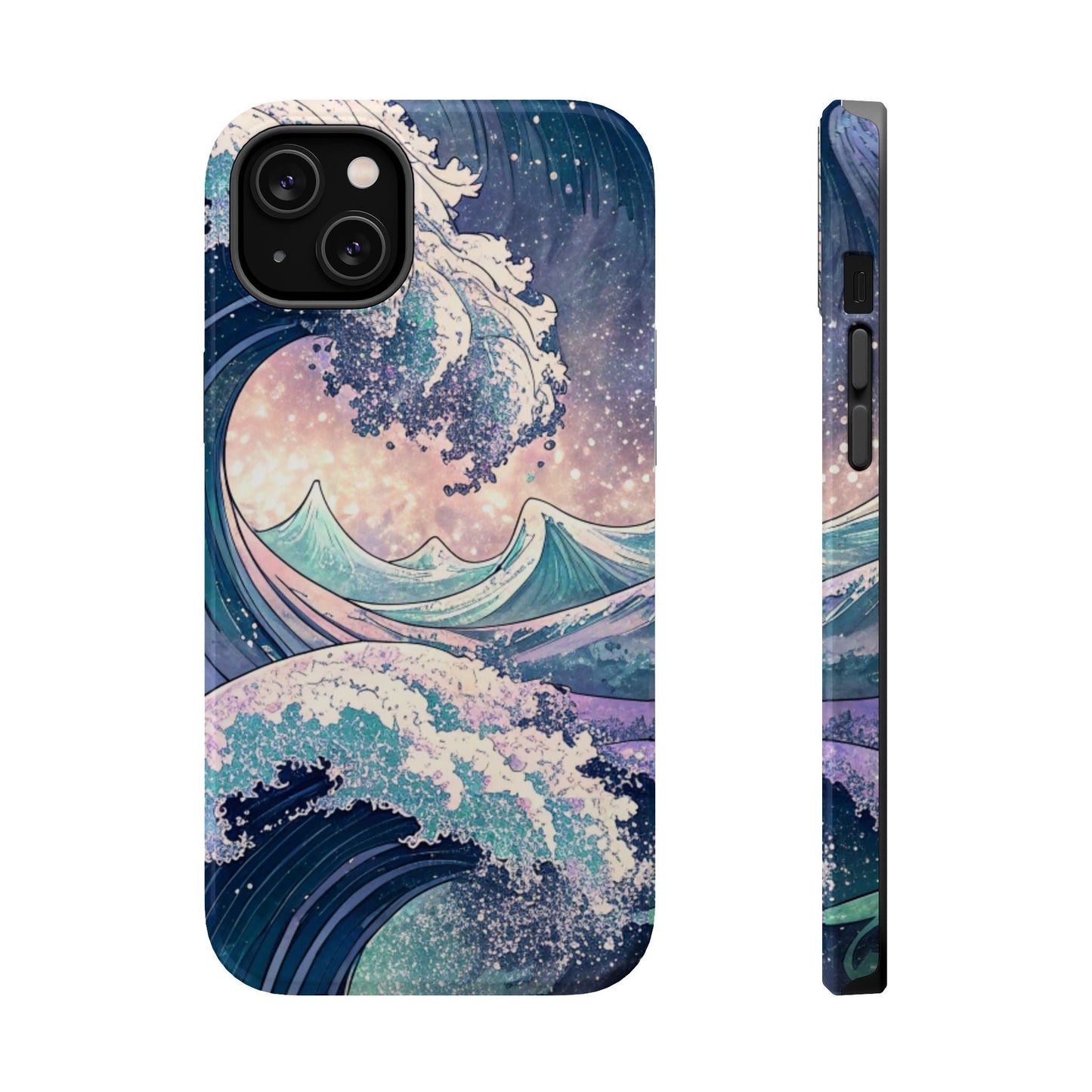 Crashing Waves Design iPhone case with protective polycarbonate shell and MagSafe compatibility featuring artistic ocean wave artwork