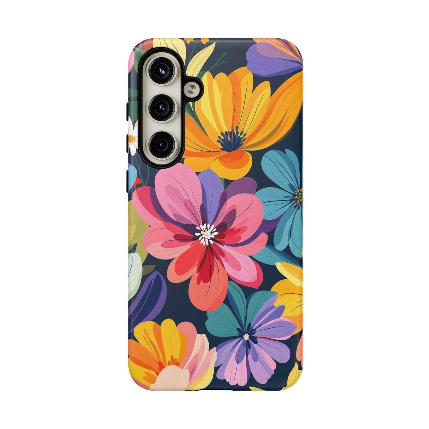 Colorful Floral Samsung Phone Case with vibrant flower design and shock-absorbing silicone liner