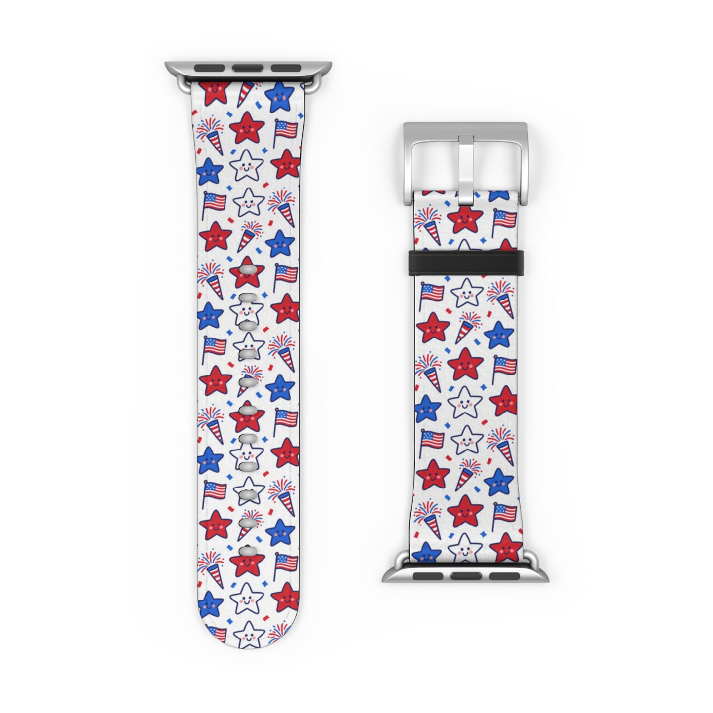 Kawaii 4th of July Apple Watch Band – Cute Patriotic Faux Leather Strap for Apple Watch Series 1–9, SE & Ultra