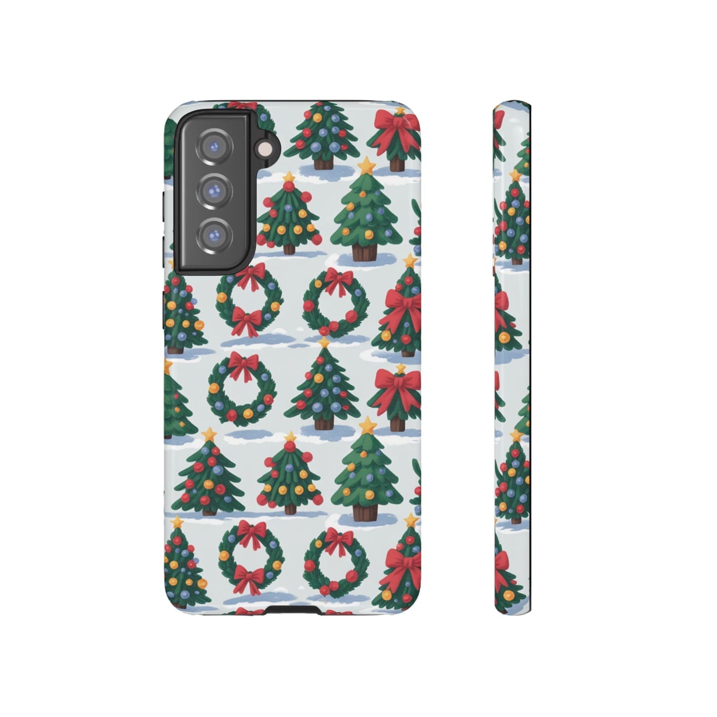 Samsung phone case with festive Holiday Wreath Tree and Christmas tree pattern, durable protective design for holiday season