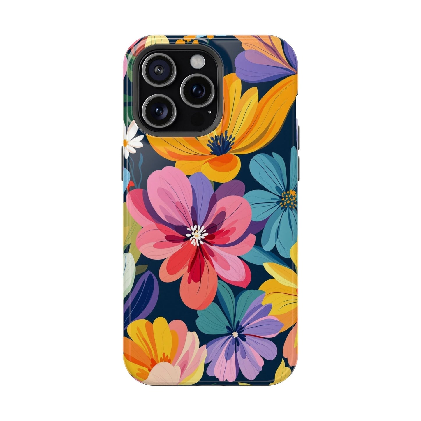 Colorful floral design iPhone 17 case with vibrant flowers and MagSafe compatibility