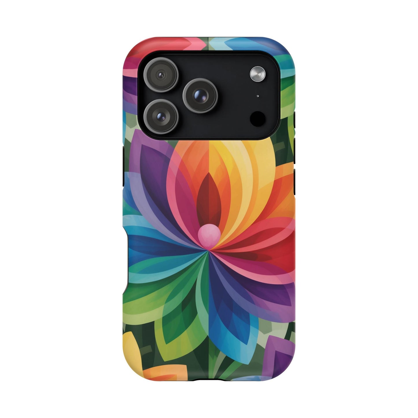 Rainbow Flower iPhone Case with vibrant multicolor floral design and protective dual-layer polycarbonate shell