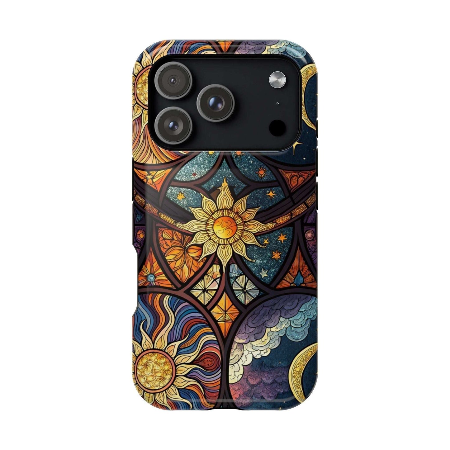 Sun and Moon iPhone Case with durable dual-layer cosmic design for iPhone 13 to 16 series