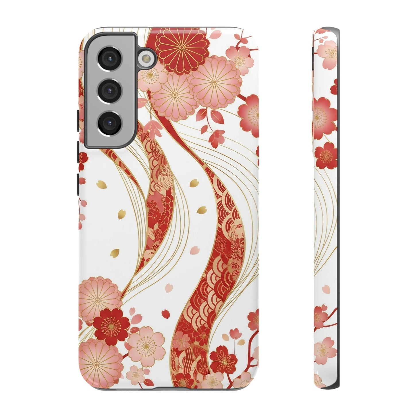 Red Golden Flower Phone Case with intricate red and gold floral design for Samsung phone protection