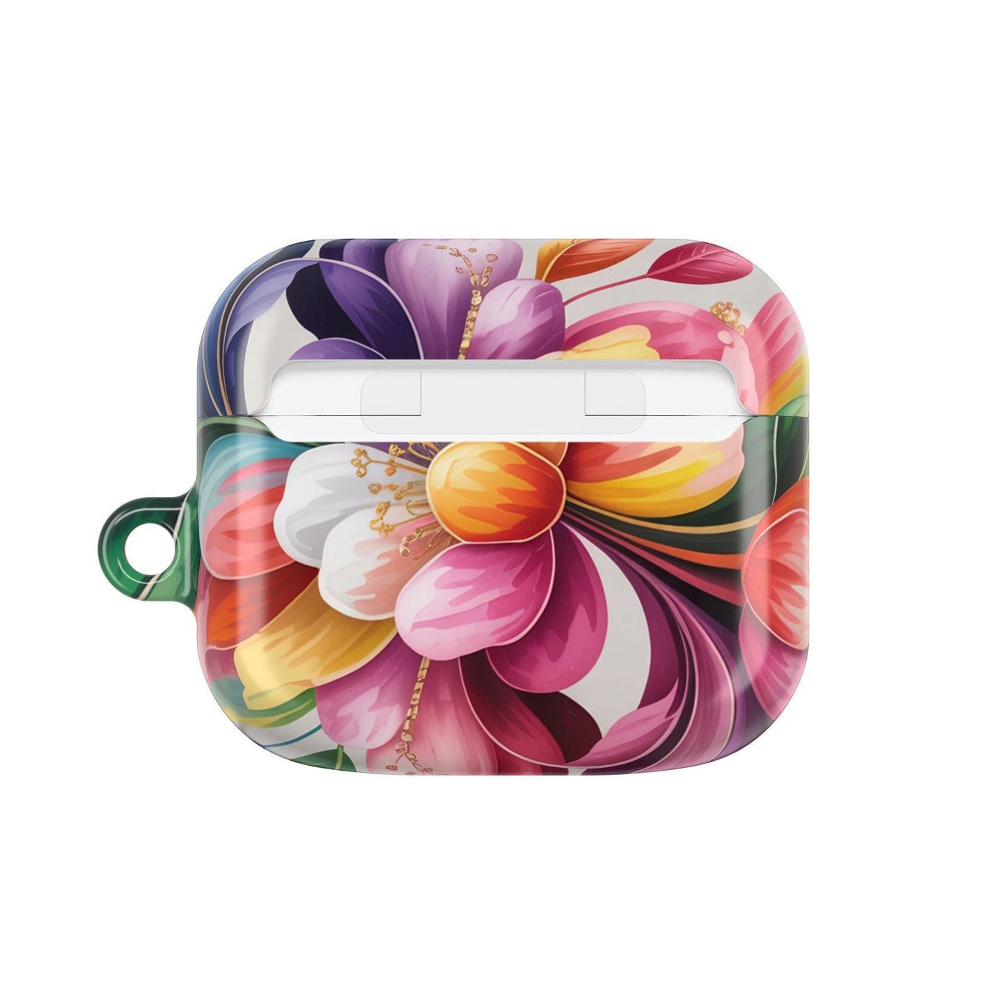 Floral inspired polycarbonate AirPod case with carabiner, scratch-resistant and lightweight design for AirPods protection
